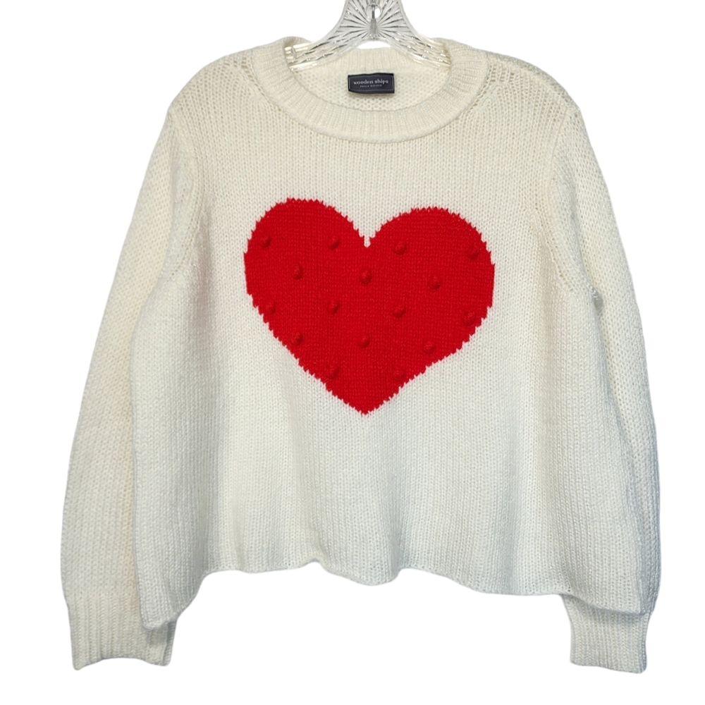 Wooden Ships Cream Sweater with Red Heart